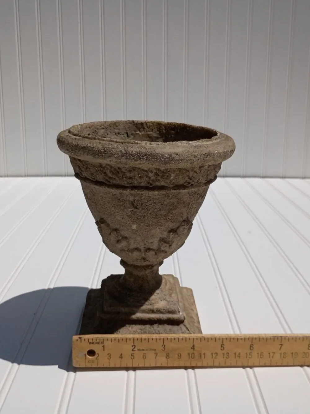 Vintage Style Decorative Urn Vase 8-inch Lightweight Resin Cement Look Old World